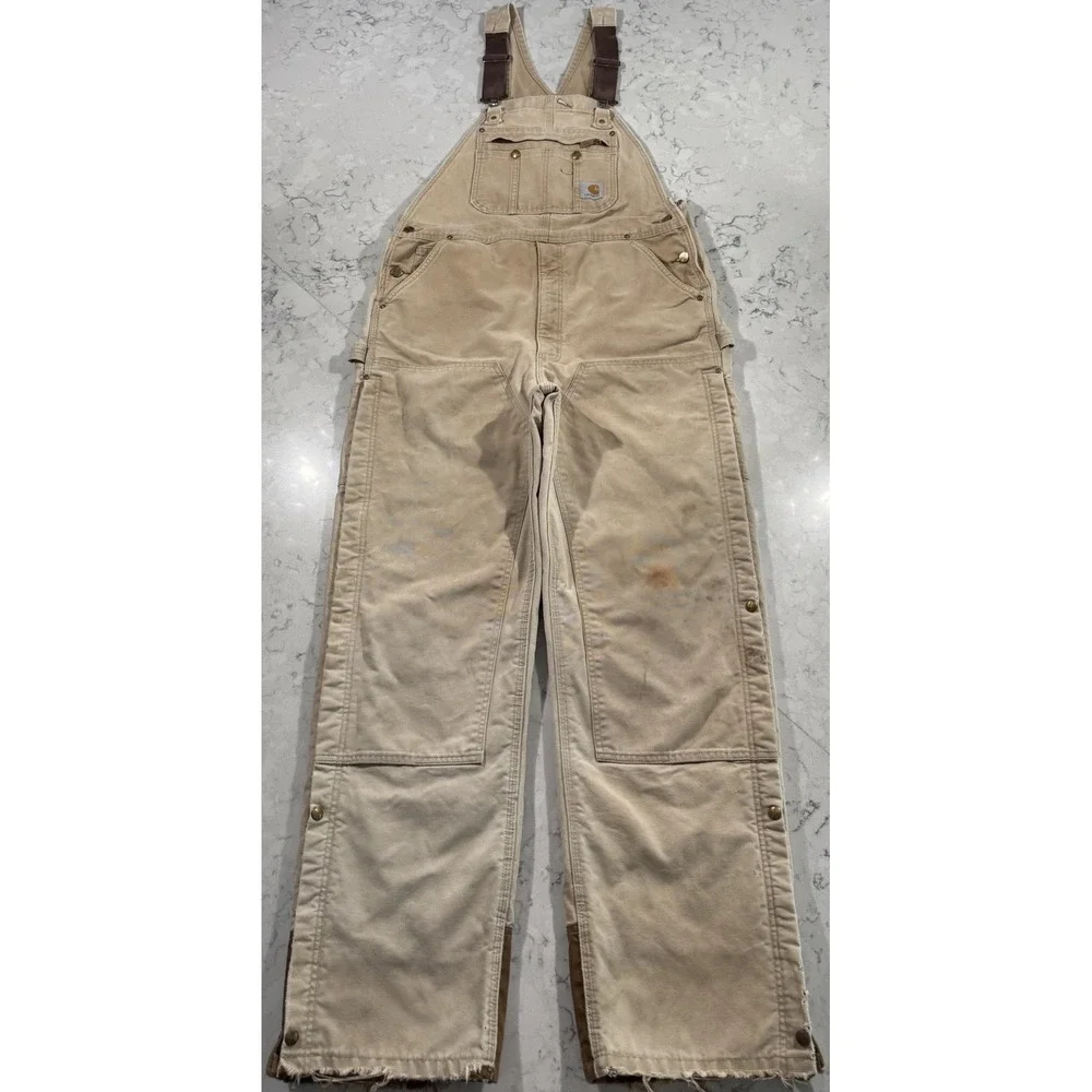 Carhartt Bib Overalls Mens 38x36 Brown Duck Canvas Insulated Workwear R41 BRN
